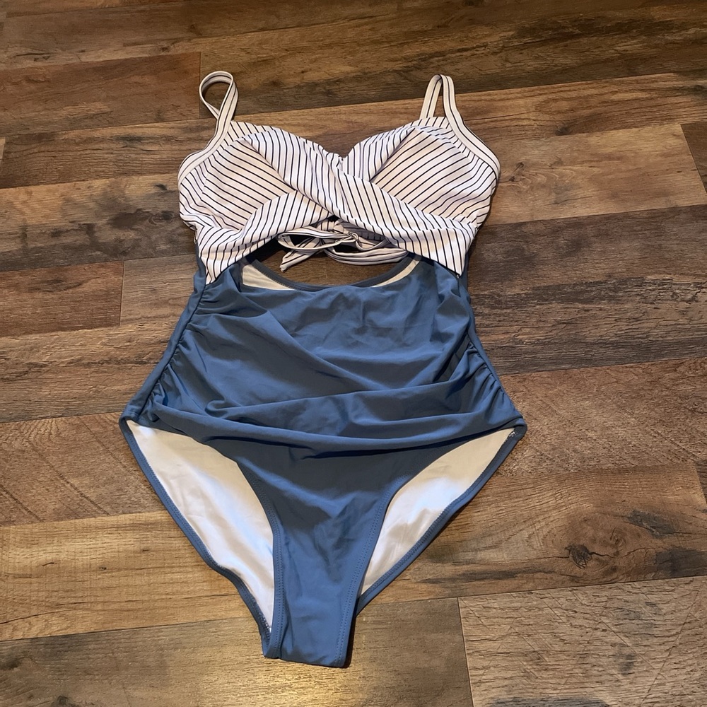 Chic Striped Blue and White One Piece Swimsuit